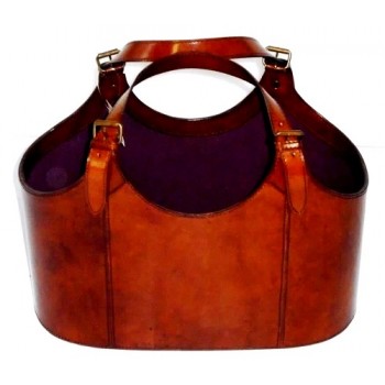Leather basket-medium